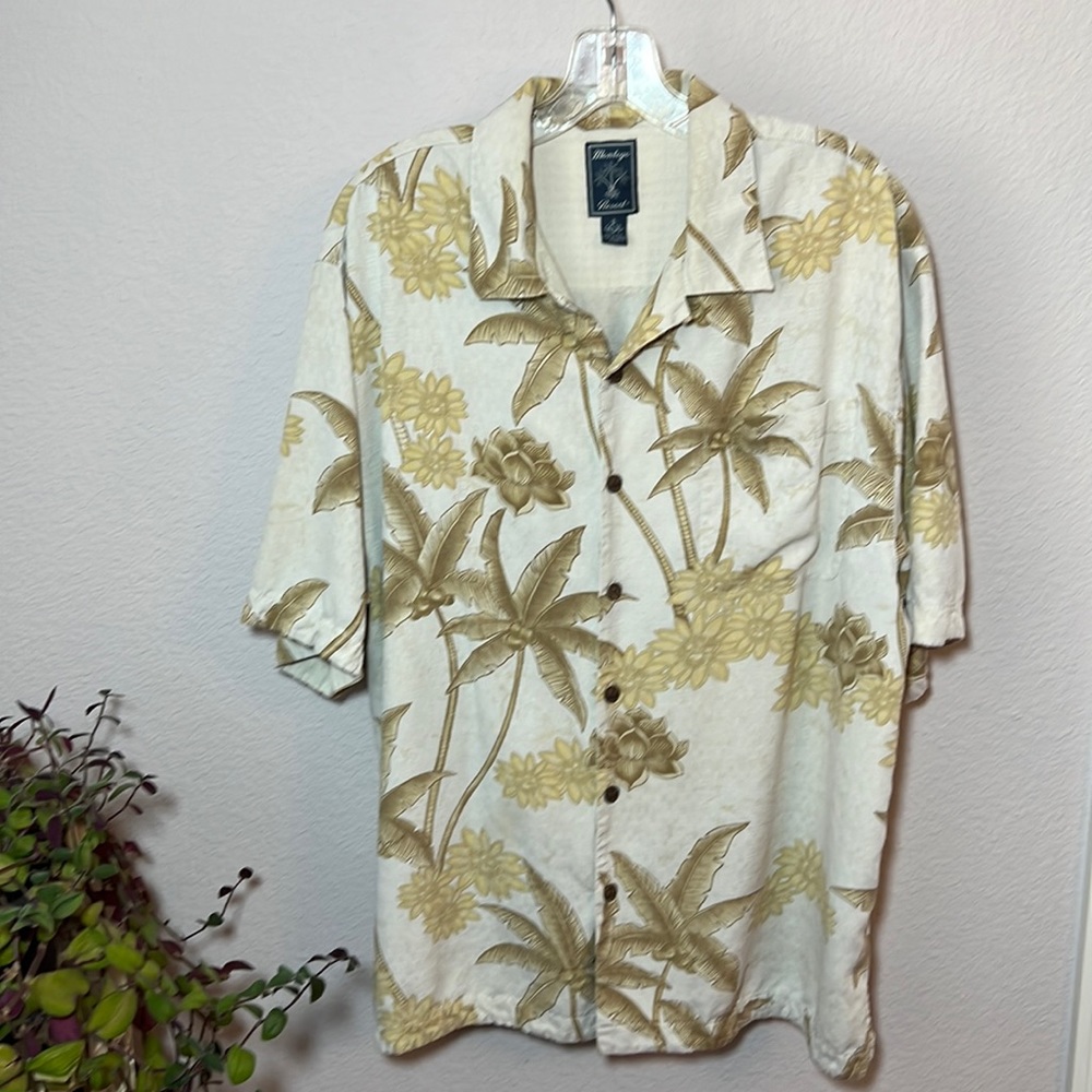 Montego Resort 100% Silk Jacquard Hawaiian Camp Shirt Button Down Size Large